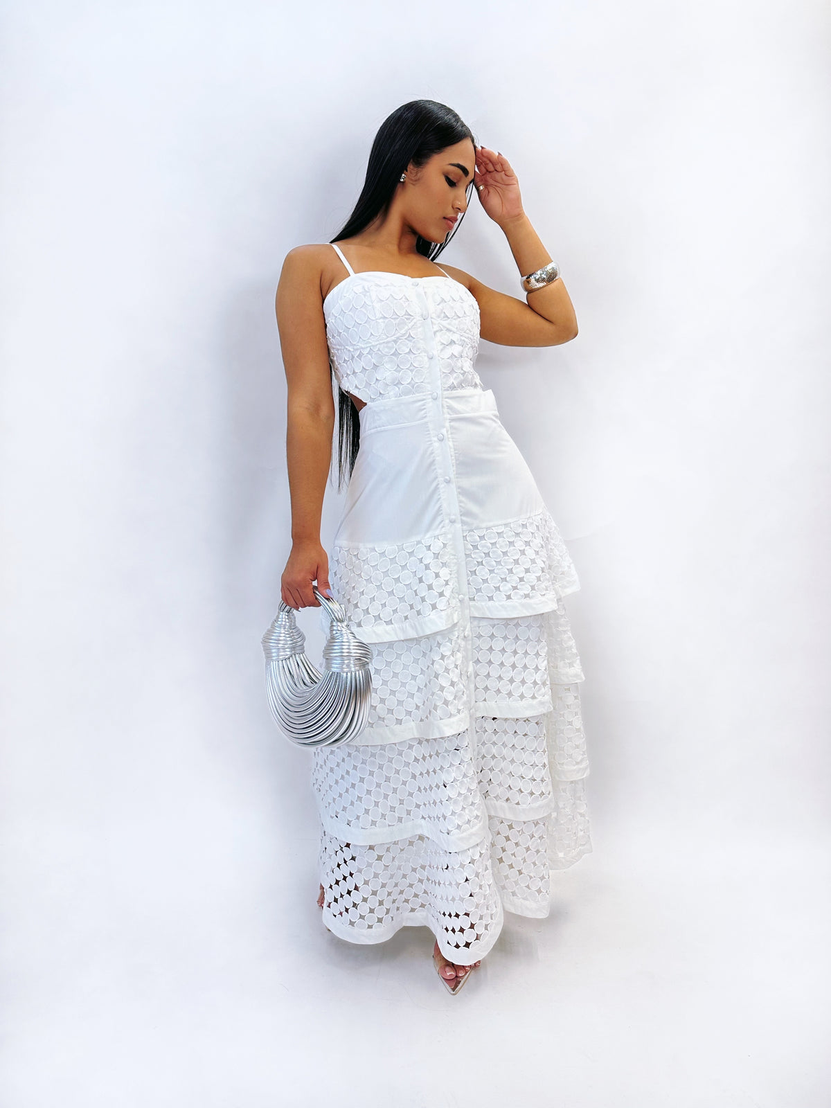 Elegant White Dress with Simple Ruffles