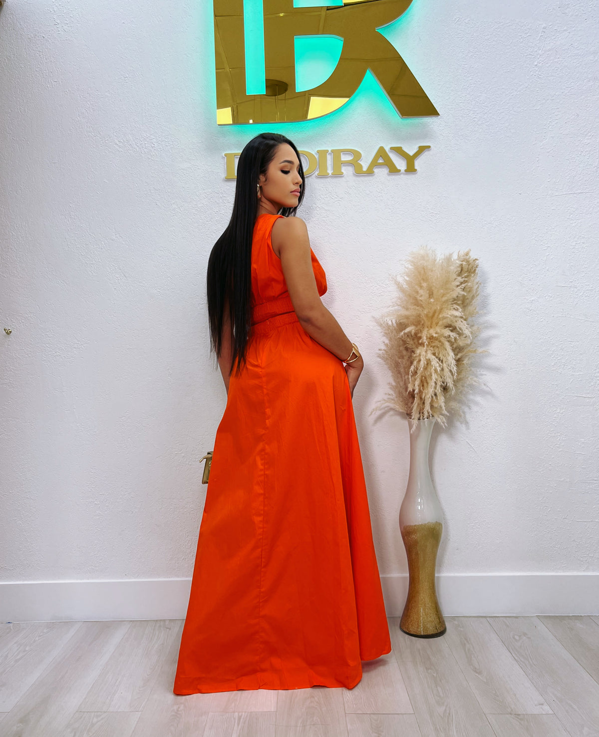 Radiant Sunset Ensemble: Long Orange Maxi Skirt Set