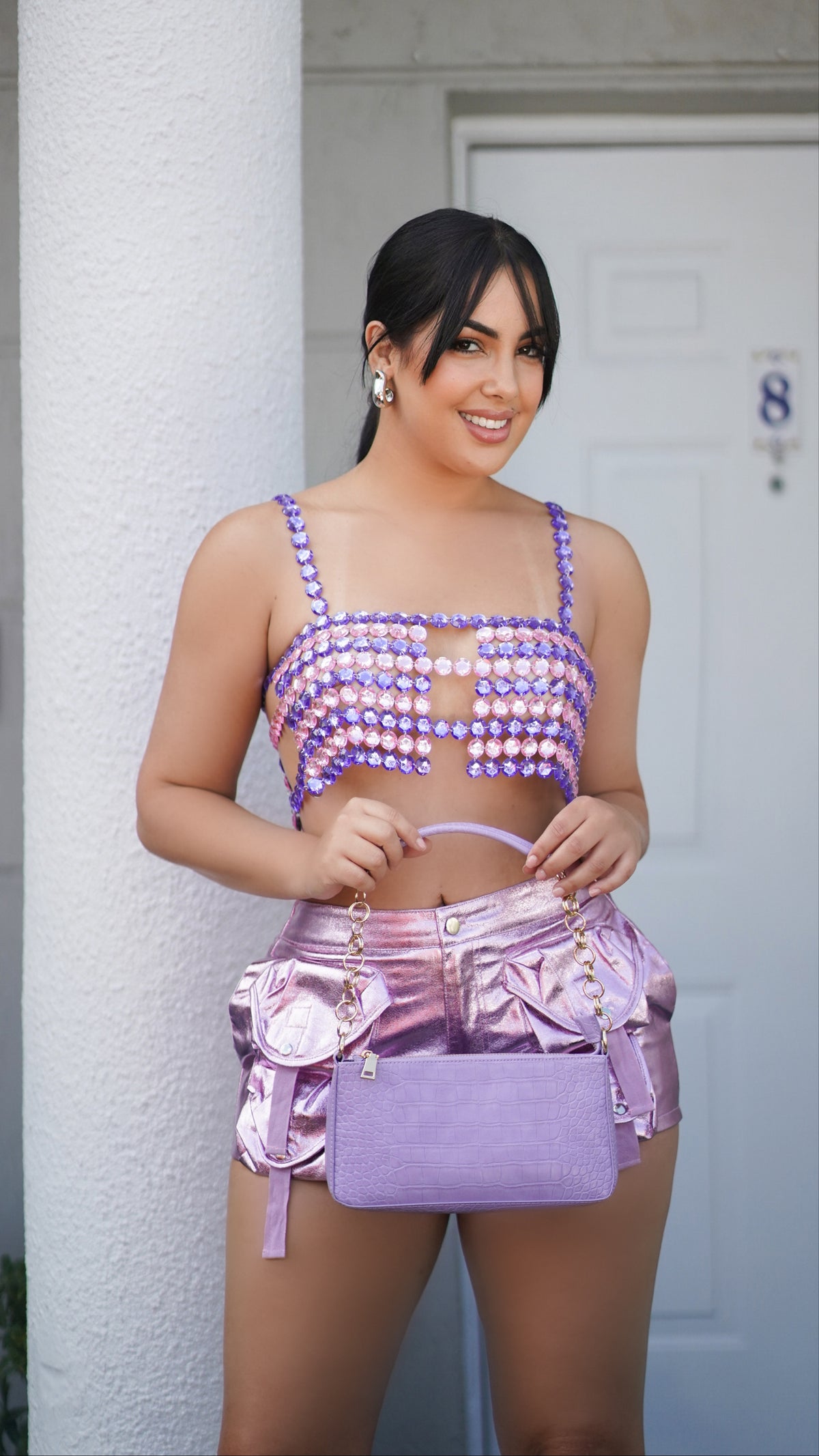 You Rhinestone Crop Top Purple