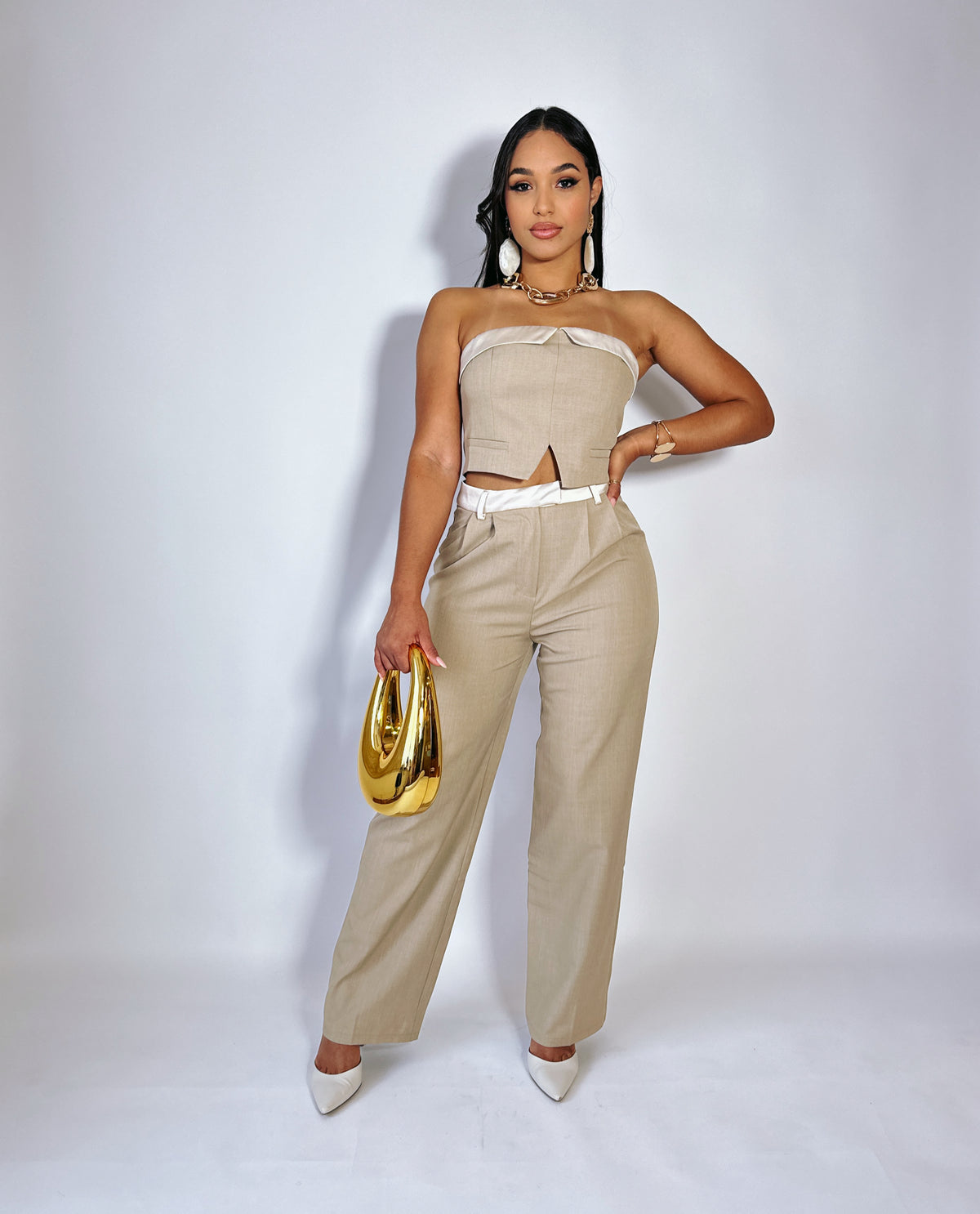 Chic and Formal Pant Set Nude