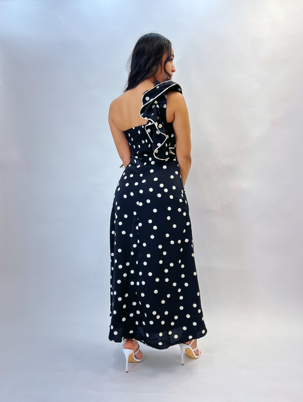 Vintage Inspired One Shoulder Maxi Dress Black